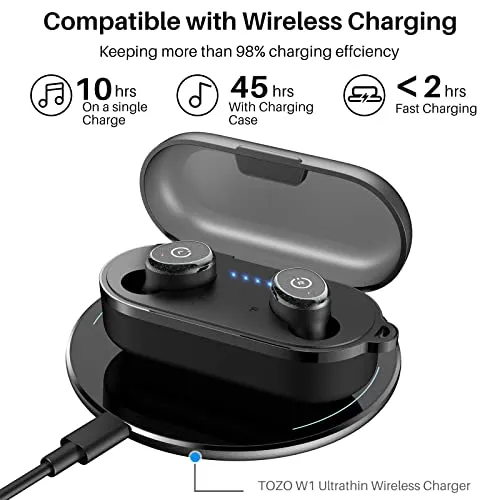 TOZO T10 Bluetooth 5.3 Wireless Earbuds with Wireless Charging Case IPX8 Waterproof Stereo Headphones in Ear Built in Mic