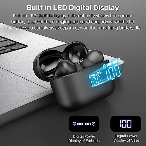 TOZO T20 Wireless Earbuds Bluetooth Headphones 48.5 Hrs Playtime with LED Digital Display, IPX8 Waterproof, Dual Mic Call