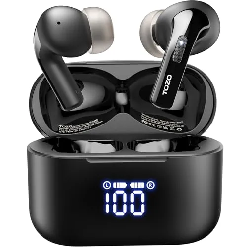 TOZO T20 Wireless Earbuds Bluetooth Headphones 48.5 Hrs Playtime with LED Digital Display, IPX8 Waterproof, Dual Mic Call