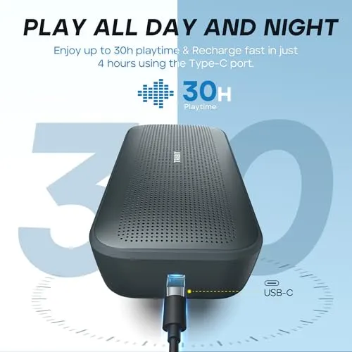 Tribit StormBox Flow Bluetooth Speaker, Portable Speaker with XBass, 30H Playtime Wireless Speaker, IP67 Waterproof,