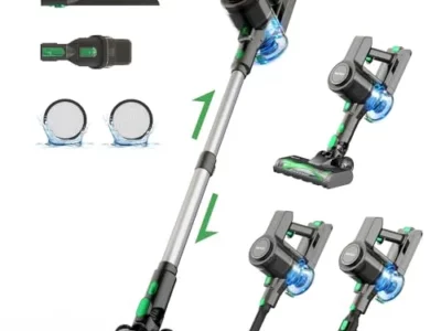 Vactidy V9 Cordless Vacuum Cleaner, Cordless Stick Vacuum with 250W Brushless Motor, 45min Runtime, Detachable Battery, 6 in