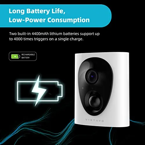 VIRTAVO Security Cameras Wireless Outdoor, Battery Powered Starlight Color Night Vision Weatherproof, Surveillance WiFi Home