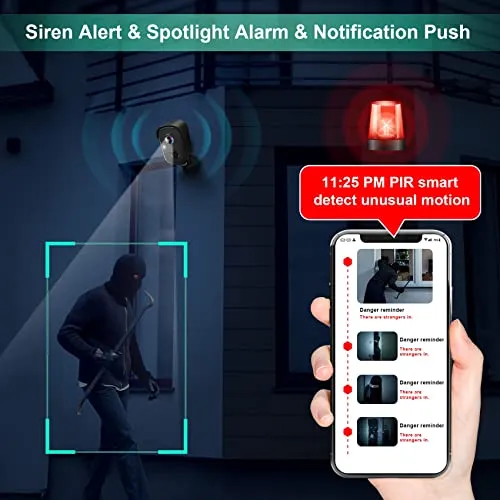 VISION WELL Security Cameras Wireless Outdoor, 1080P Battery Powered AI Motion Detection Spotlight Siren Alarm WiFi