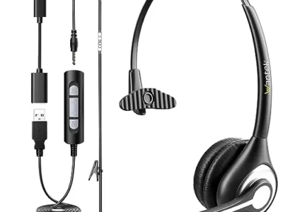 Wantek USB Computer Headset with Microphone for Laptop PC,3.5mm Wired Stereo Call Center Headset with Microphone Noise