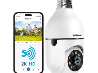WESECUU Light Bulb Security Camera -5G& 2.4GHz WiFi 2K Security Cameras Wireless Outdoor Motion Detection and Alarm,Two-Way