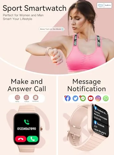 WMK Fitness Tracker Watch, Smart Watches for Women, Android & iOS Compatibility, Phone Call, Alexa, Pedometer, Health