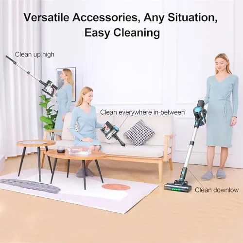 WnkimTech Cordless Vacuum Cleaner, Powerful Lightweight Stick Vacuum with 2200 mAh Battery, 6-in-1 Rechargeable Vacuum