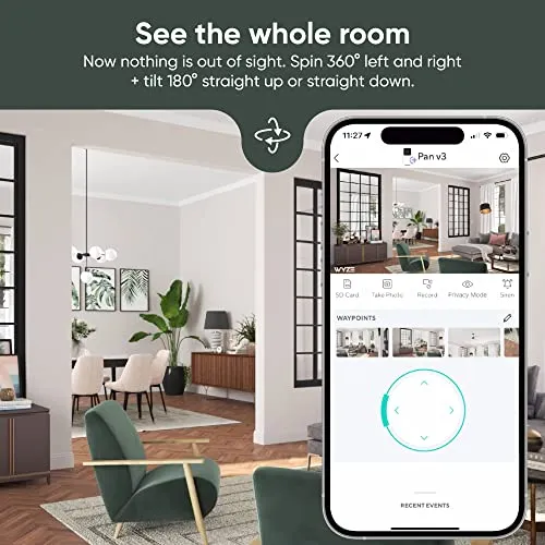 WYZE Cam Pan v3 Indoor/Outdoor IP65-Rated 1080p Pan/Tilt/Zoom Wi-Fi Smart Home Security Camera with Color Night Vision,