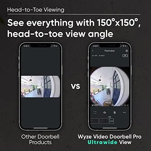 Wyze Wireless Video Doorbell Pro (Chime Included), 1440 HD Video, 1:1 Aspect Ratio: 1:1 Head-to-Toe View, 2-Way Audio, Night