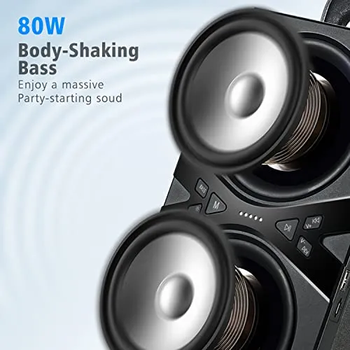 YIER Bluetooth Speakers, Wireless TWS Portable Speaker with Lights,100dB Loud Subwoofer 80W(Peak) Stereo Sound, Bassup