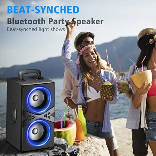 YIER Bluetooth Speakers, Wireless TWS Portable Speaker with Lights,100dB Loud Subwoofer 80W(Peak) Stereo Sound, Bassup