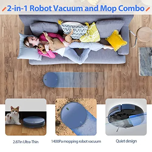 ZCWA Robot Vacuum Cleaner, Robotic Vacuum and Mop Combo Compatible with Alexa/WiFi/App, Self-Charging, 230ML Water Tank for