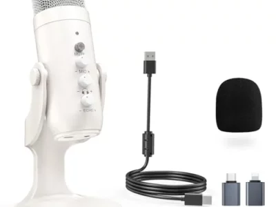 ZealSound USB Microphone,Quick Mute Noise Cancel for Phone Computer PC PS5,Gaming Microphone with Gain Control,Echo Monitor