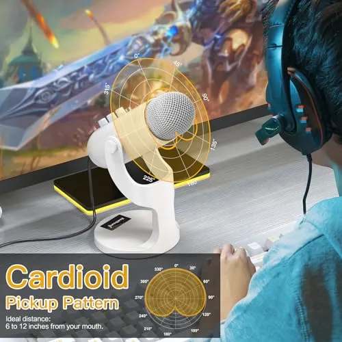 ZealSound USB Microphone,Quick Mute Noise Cancel for Phone Computer PC PS5,Gaming Microphone with Gain Control,Echo Monitor